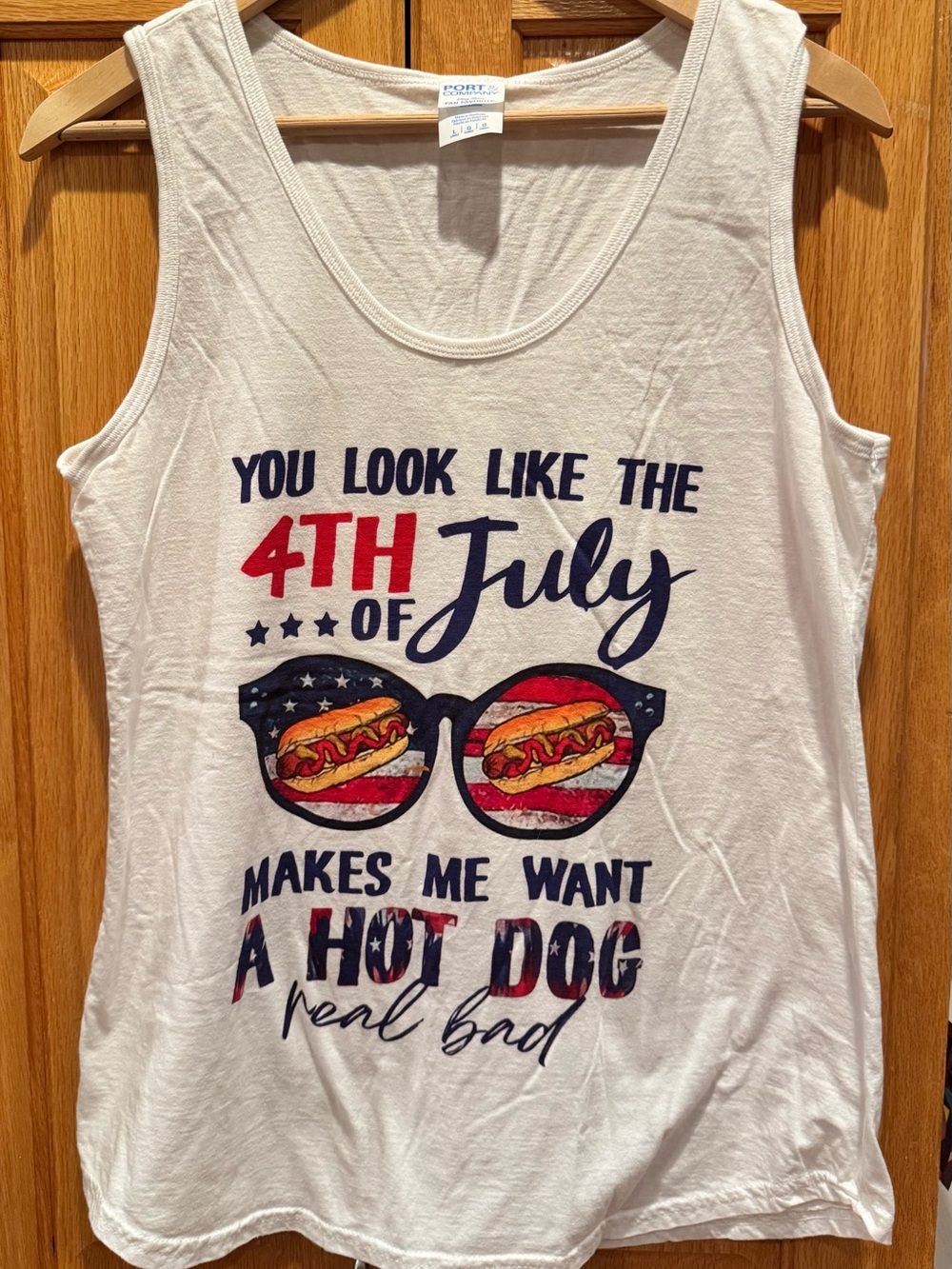 Graphic Tank Top "You Look Like the 4th of July" - White with Red & Blue